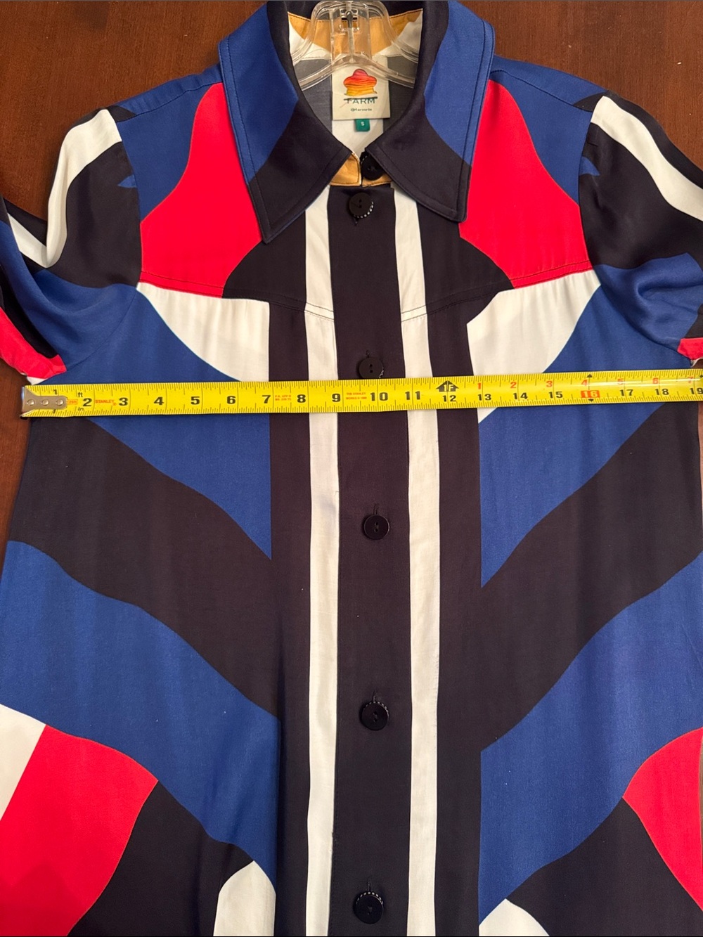 FARM Rio Bold Geo-Stripe Shirt Dress in Blue, Red, Black, White, Gold - Picture 8 of 8